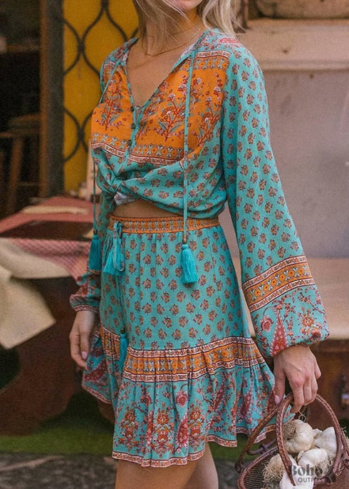 Falda corta bohemia fluida Cora